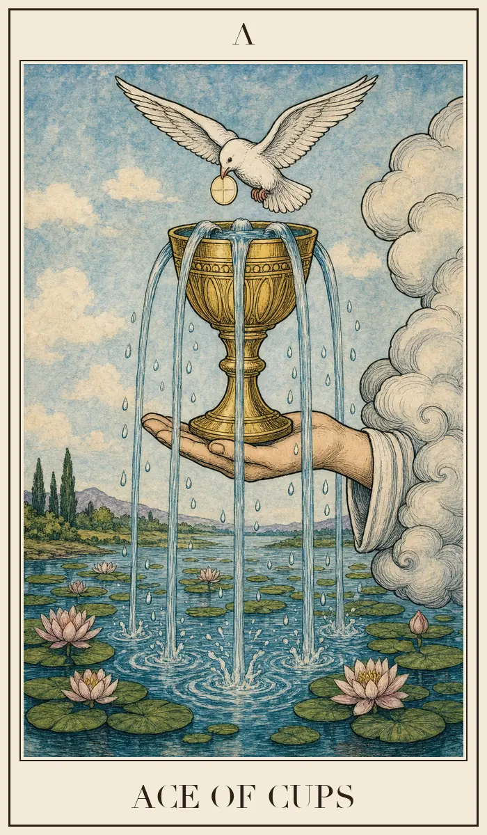 Carta de tarot As de Copas, estilo grabado