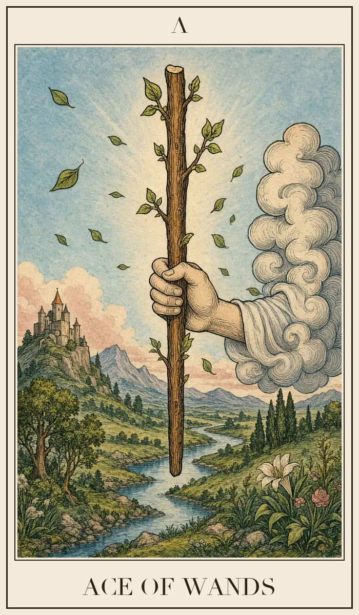 Ahşap baskı tarzında Asa Ası tarot kartı