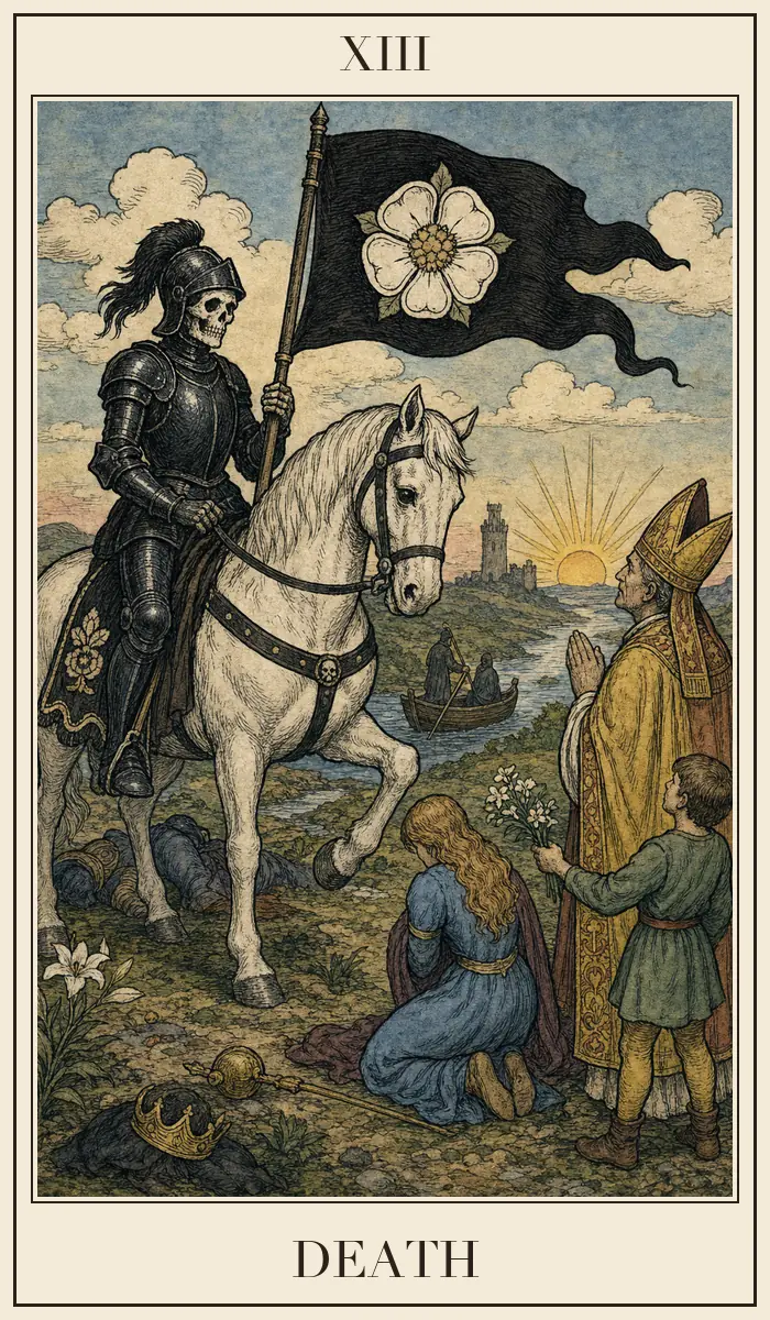 Carta de tarô A Morte em estilo de xilogravura