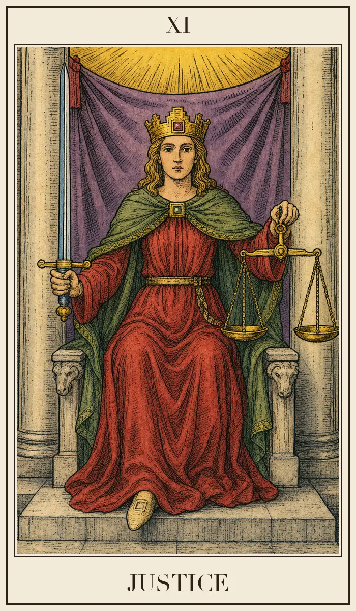 Carta de tarot La Justicia, estilo grabado