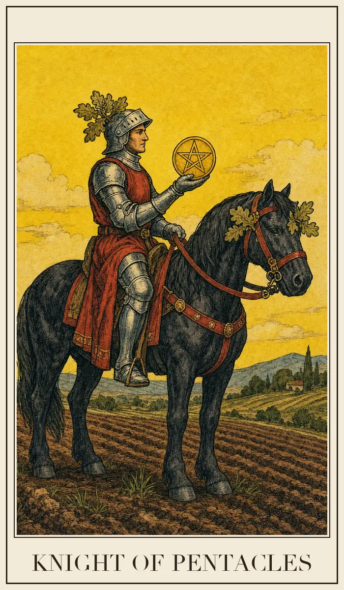 Ahşap baskı tarzında Tılsım Şövalyesi tarot kartı