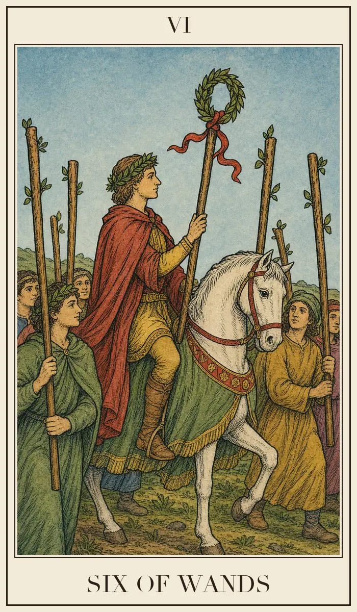 Ahşap baskı tarzında Asa Altılısı tarot kartı