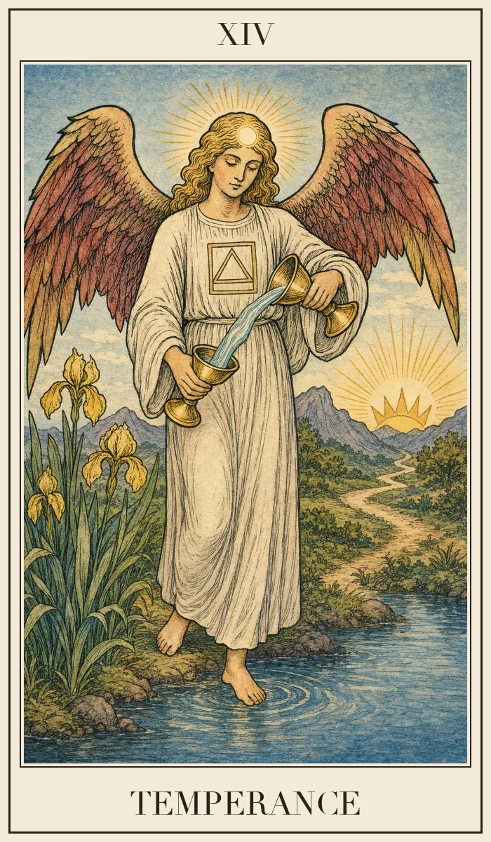 Ahşap baskı tarzında Denge tarot kartı