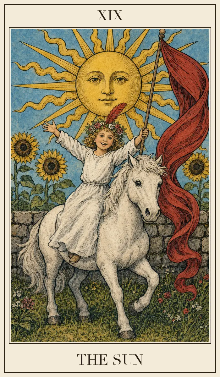 Carta de tarot El Sol, estilo grabado