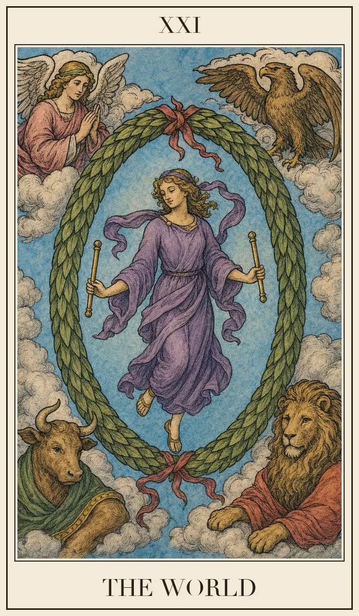 Ahşap baskı tarzında Dünya tarot kartı