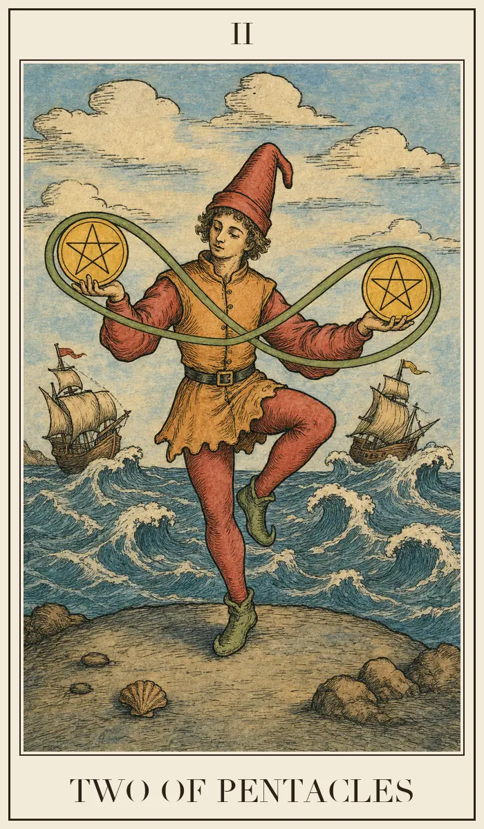 Ahşap baskı tarzında Tılsım İkilisi tarot kartı